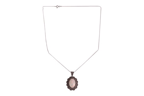 Lot 139 - An opal and diamond pendant on chain,...