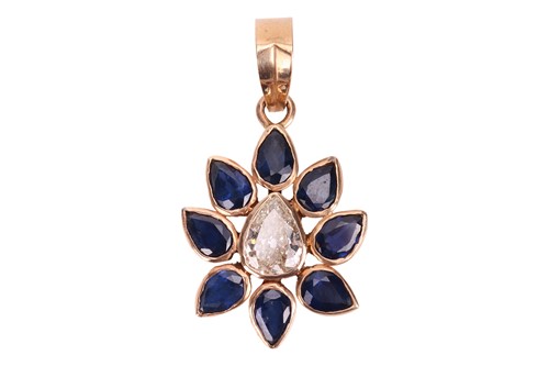 Lot A diamond and sapphire cluster pendant,...