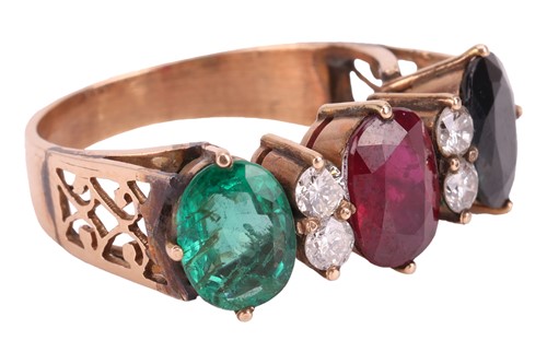 Lot A multi-gem half hoop ring, set with an...