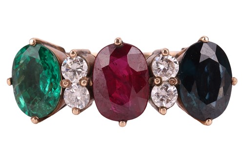 Lot A multi-gem half hoop ring, set with an...