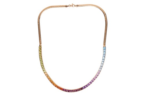 Lot A multi-gem ‘Rainbow’ necklace, featuring a...