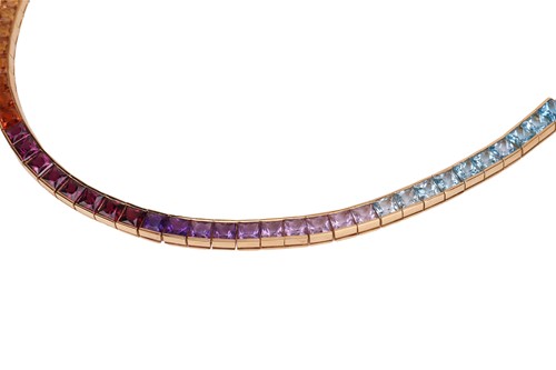 Lot A multi-gem ‘Rainbow’ necklace, featuring a...