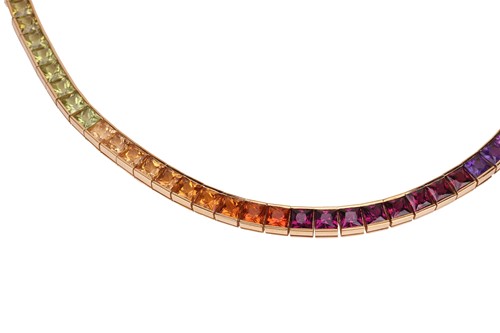 Lot A multi-gem ‘Rainbow’ necklace, featuring a...