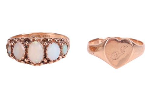 Lot 99 - An opal half-hoop ring set with five graduated...