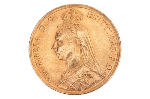 Lot 210 - An 1887 Queen Victoria double sovereign,...