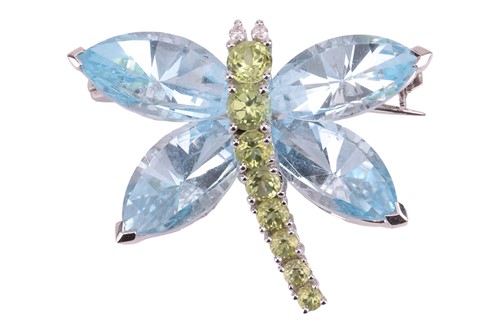 Lot 247 - A topaz and peridot dragonfly brooch in 18ct...