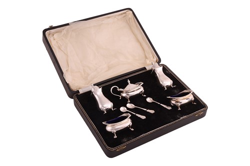 Lot 262 - A cased silver cruet set, by William Suckling...