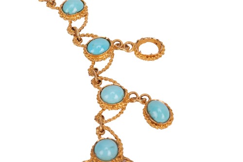 Lot 164 - A turquoise bib necklace, of openwork and mesh...
