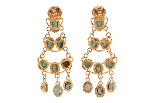 Lot 164 - A turquoise bib necklace, of openwork and mesh...