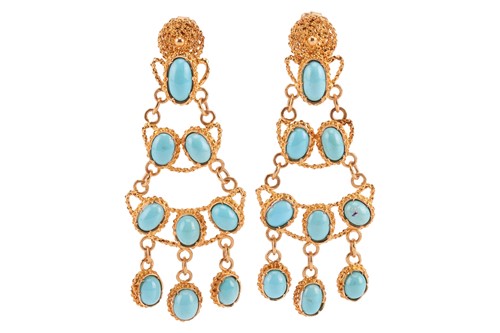 Lot 164 - A turquoise bib necklace, of openwork and mesh...