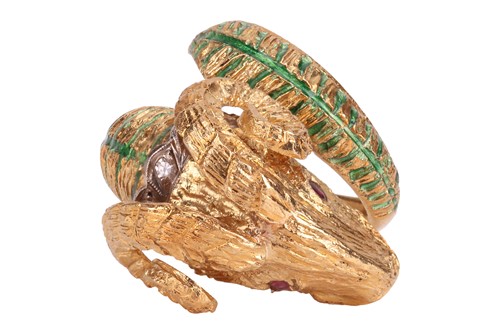 Lot 126 - A bangle and a ring of rams head motif design,...