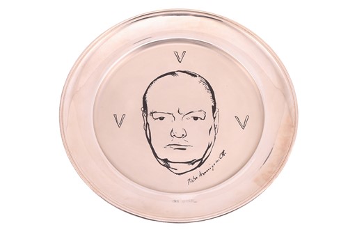 Lot 420 - A silver Winston Churchill centenary plate,...