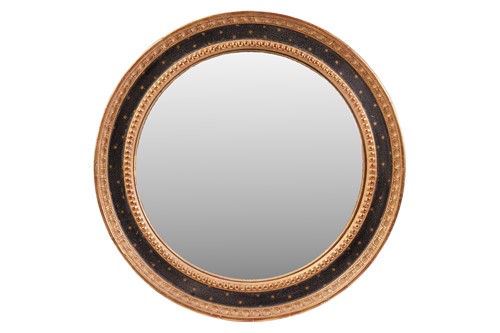 Lot 131 - A large gilt circular convex wall mirror, the...