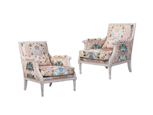 Lot 43 - A pair of Louis XVI-style painted fauteuils,...