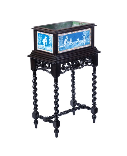 Lot 33 - A Victorian jardinière on stand, ebonised wood...