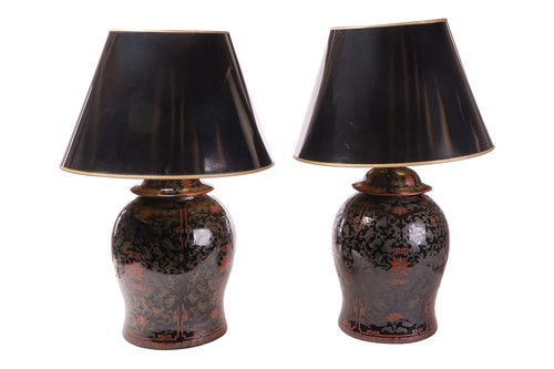 Lot 146 - A pair of contemporary Chinese-style lacquered...