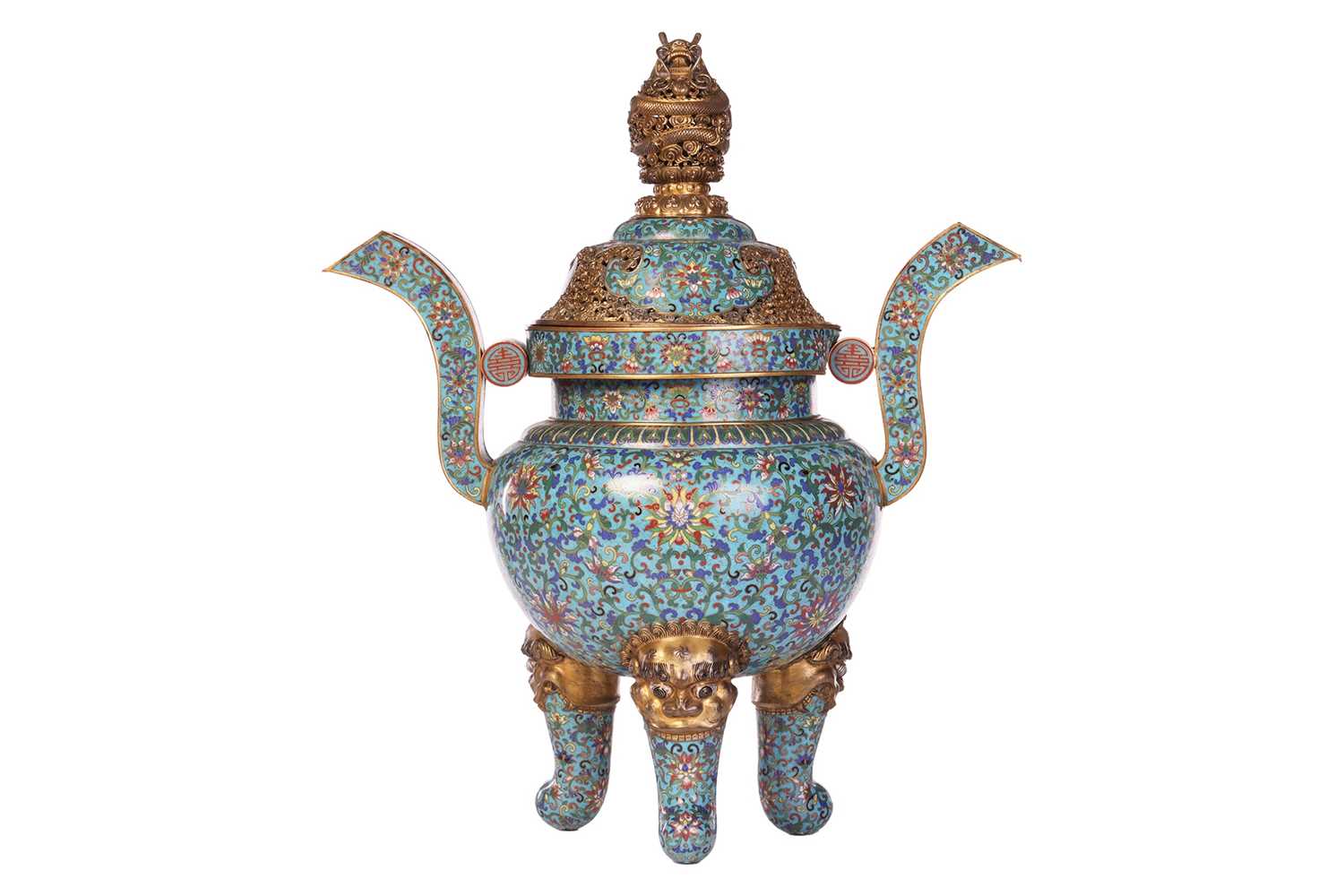 Lot A large Chinese gilt-bronze and cloisonné...
