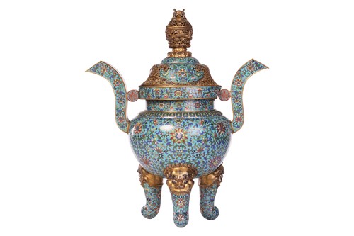 Lot A large Chinese gilt-bronze and cloisonné...