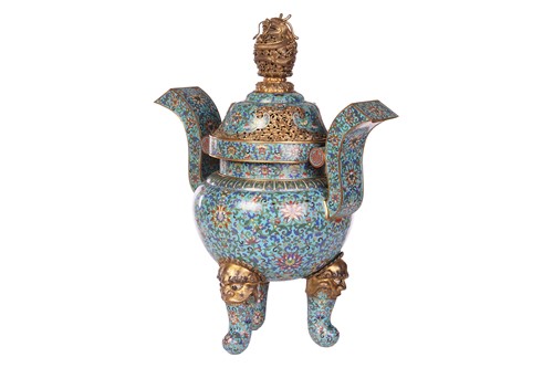 Lot A large Chinese gilt-bronze and cloisonné...