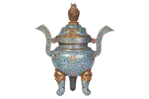 Lot A large Chinese gilt-bronze and cloisonné...