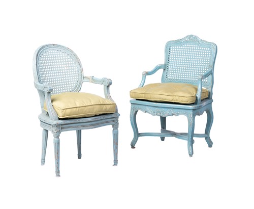 Lot 72 - A light blue-painted child’s bergère open...