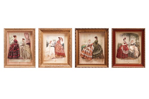 Lot 115 - Four 19th-century French prints in gilt box...