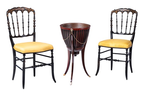Lot 67 - A pair of Victorian-style ebonised side chairs,...