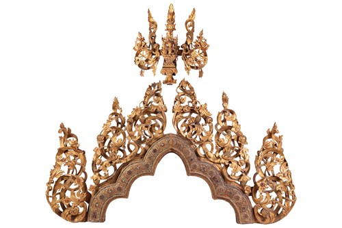 Lot 154 - A large Burmese carved giltwood and painted...