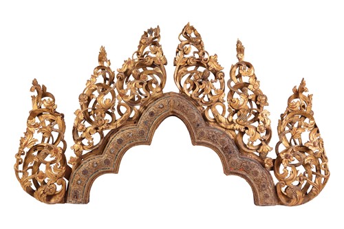 Lot 154 - A large Burmese carved giltwood and painted...