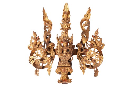 Lot 154 - A large Burmese carved giltwood and painted...