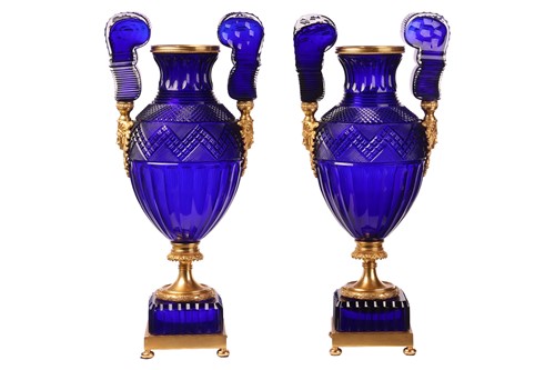Lot 183 - A pair of large cobalt blue faceted and cut...