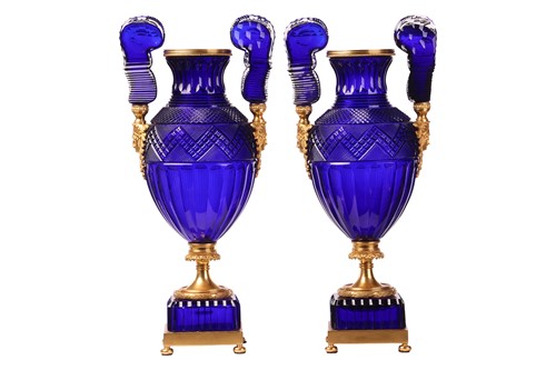 Lot 183 - A pair of large cobalt blue faceted and cut...