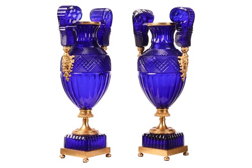 Lot 183 - A pair of large cobalt blue faceted and cut...