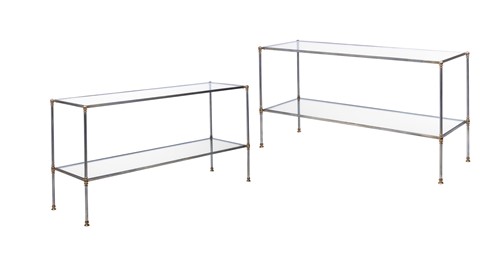 Lot 8 - A pair of contemporary brass two-tier low...