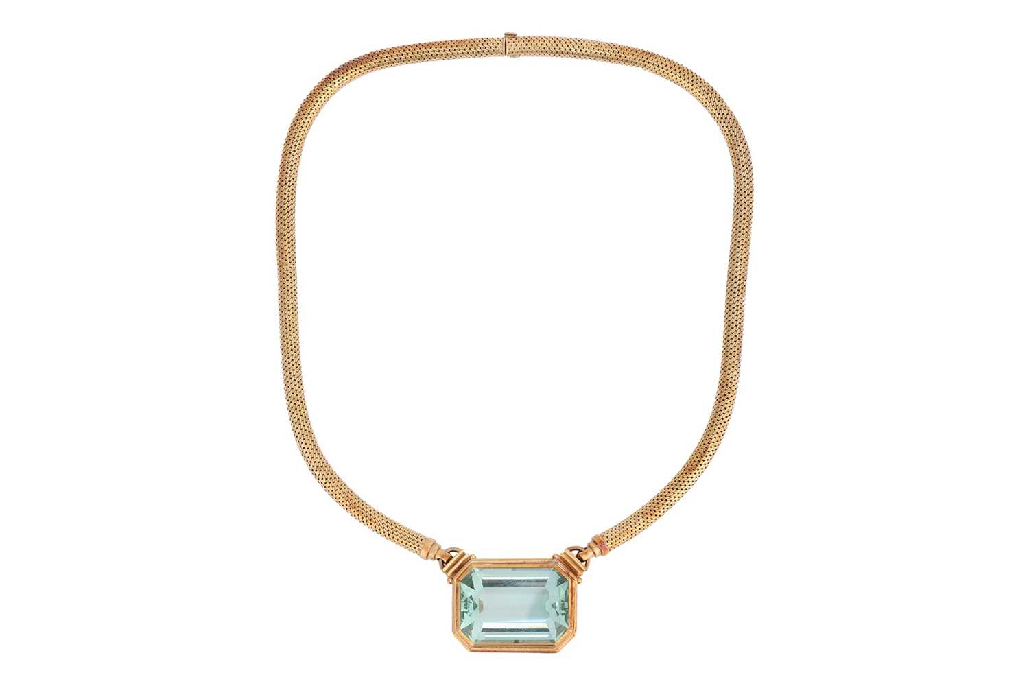 Lot A large aquamarine necklace, the octagonal...