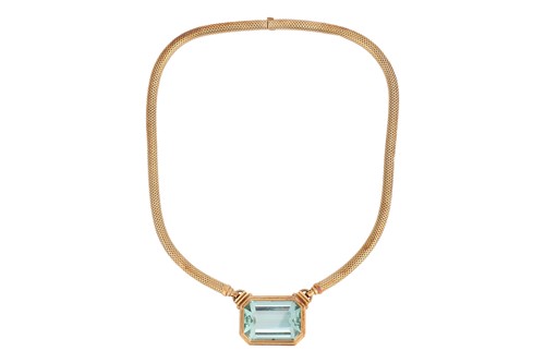 Lot A large aquamarine necklace, the octagonal...