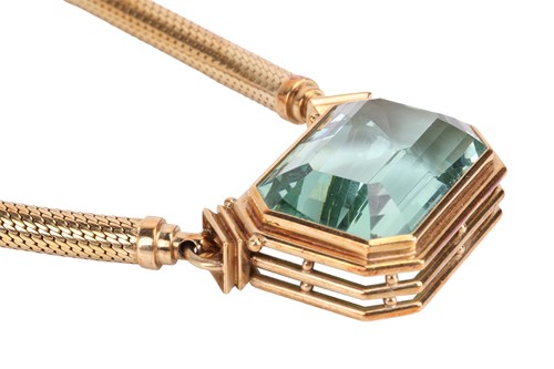 Lot A large aquamarine necklace, the octagonal...