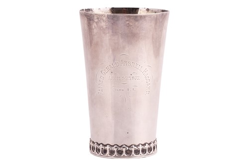 Lot A Victorian silver tapering cylindrical beaker,...
