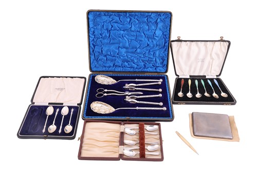 Lot 254 - Three sets of cased silver teaspoons (some...