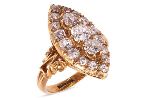 Lot 15 - A Victorian navette shaped diamond ring, circa...