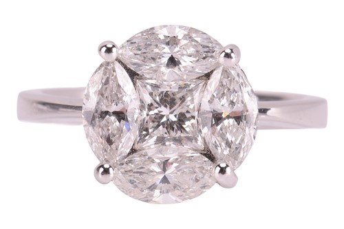 Lot A diamond cluster ring, illusion-set with a...
