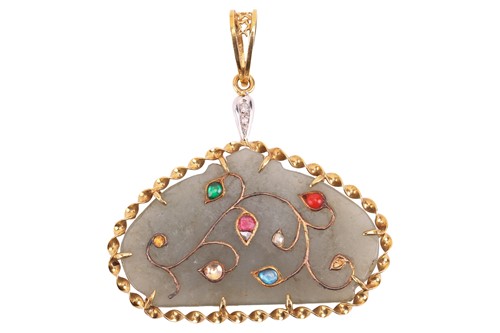 Lot 154 - A gem-set pendant, composed of a jadeite...
