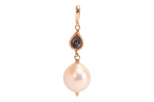 Lot 158 - A South Sea pearl drop pendant, featuring a...