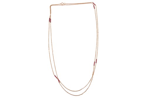 Lot 156 - An enamel and seed pearl chain necklace,...