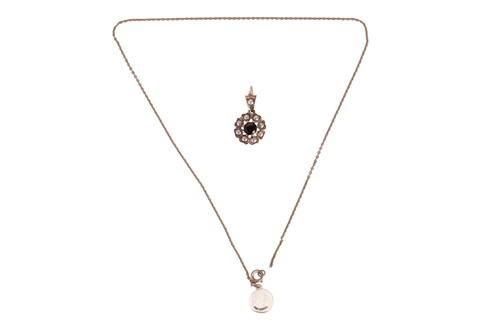 Lot 95 - A garnet and half pearl pendant necklace, the...