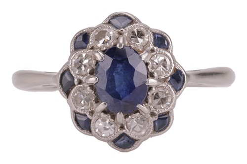 Lot 42 - An Art Deco sapphire and diamond panel ring,...