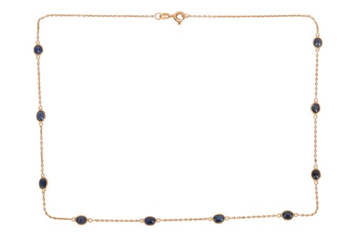 Lot A sapphire necklace, the cable-link chain...