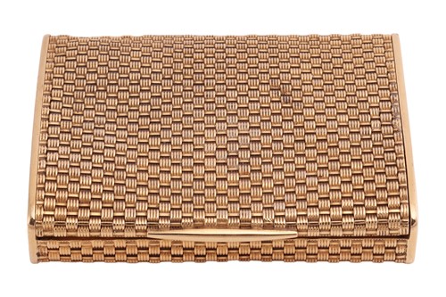 Lot A basket-weave cigarette case, of a curved...
