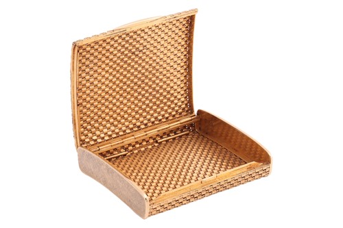 Lot A basket-weave cigarette case, of a curved...