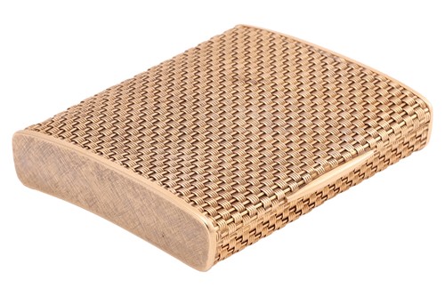 Lot A basket-weave cigarette case, of a curved...
